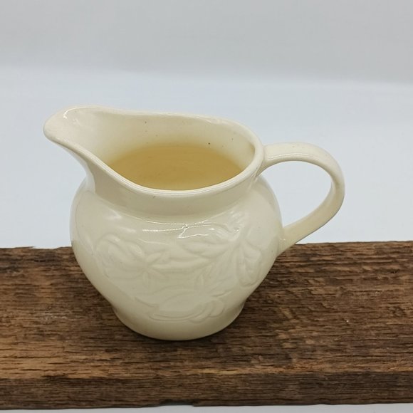 Vintage Pottery Ceramic Creamer Dairy Pitcher Embossed Roses Floral Cream - Picture 1 of 4